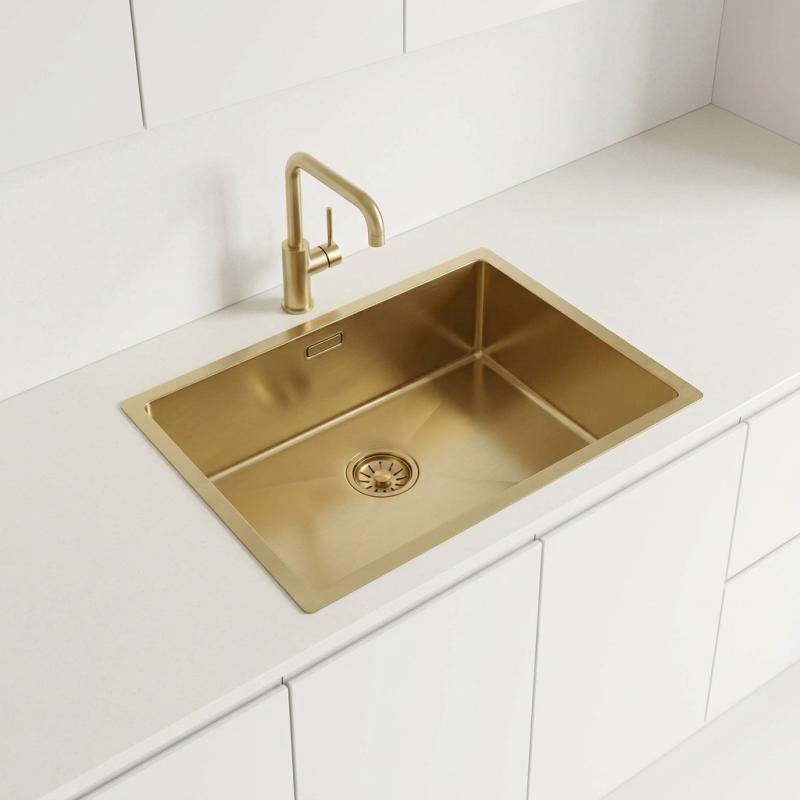 Pure.Sink Comfort PVD Gouden spoelbak 50x40 cm 10mm radius onderbouw, vlakbouw en opbouw PCM5040-60